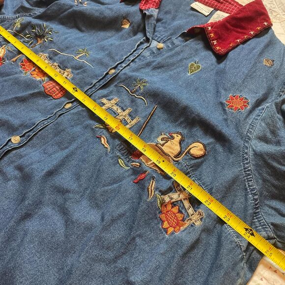 white stag blue denim collared fall grandma button up pumkins scarecrows 18/20 - Picture 4 of 8